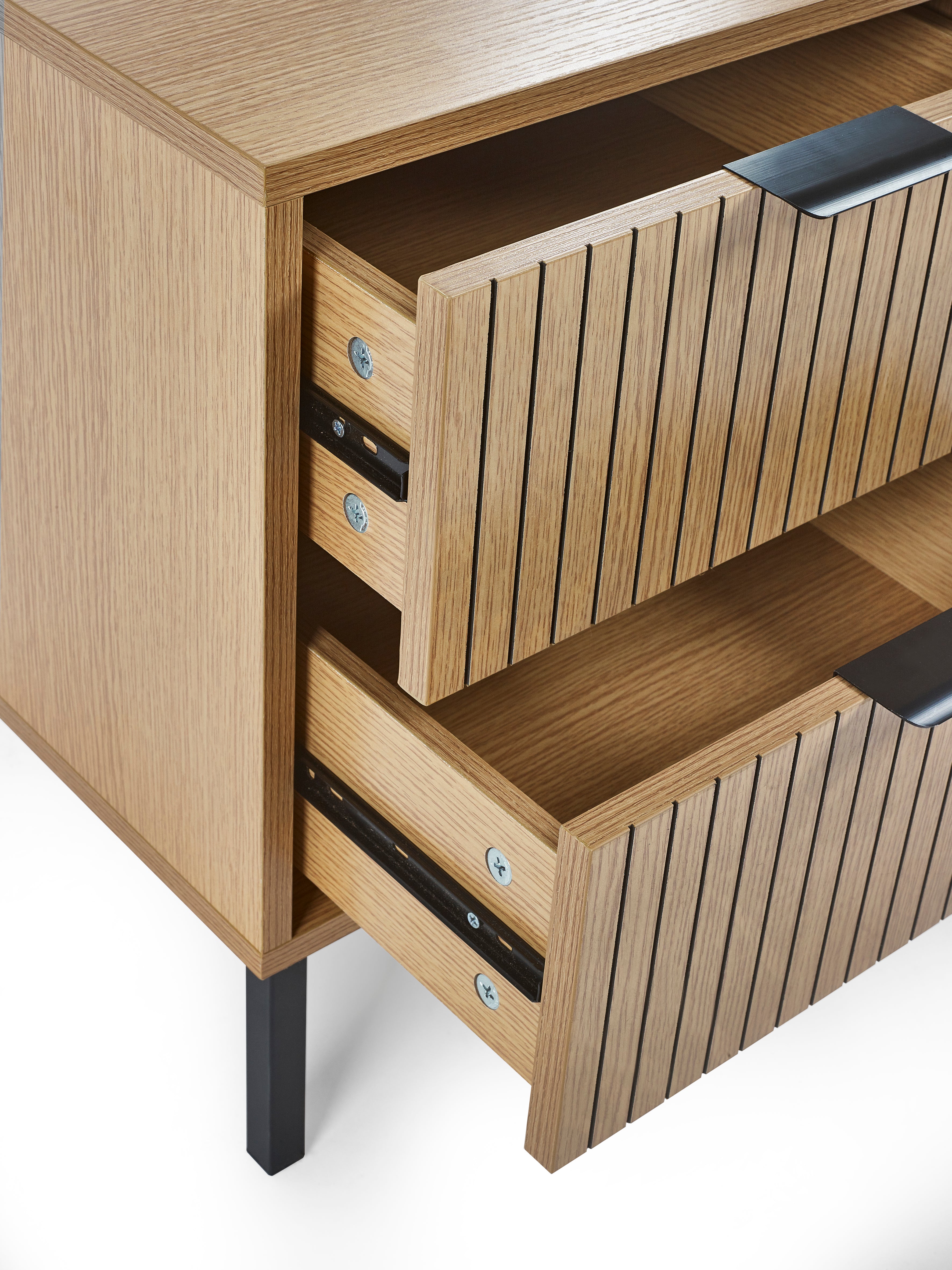 Arya Slatted Oak Wood Bedside Table | 2 Drawers